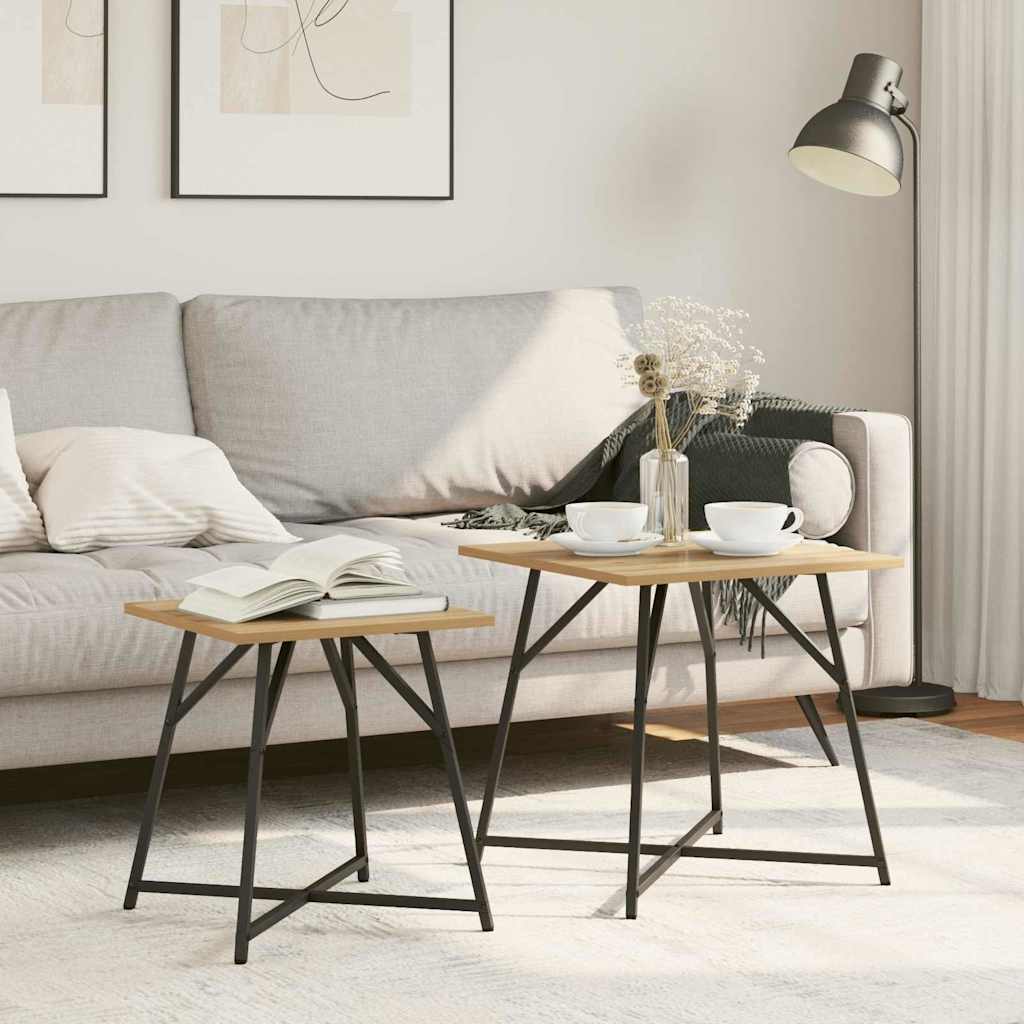 Šoninių staliukų komplektas 2 pcs Amatų ąžuolas ir juoda