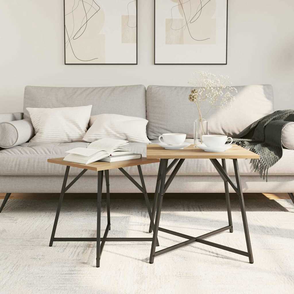 Šoninių staliukų komplektas 2 pcs Amatų ąžuolas ir juoda