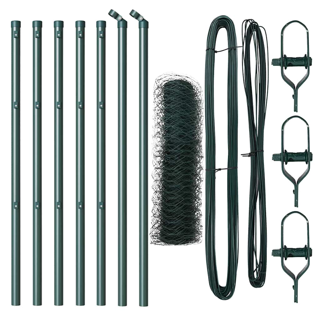 Žogu komplekts ar stabiem, zaļš, 0.4x10 m, ar PVC pārklājumu, tērauds
