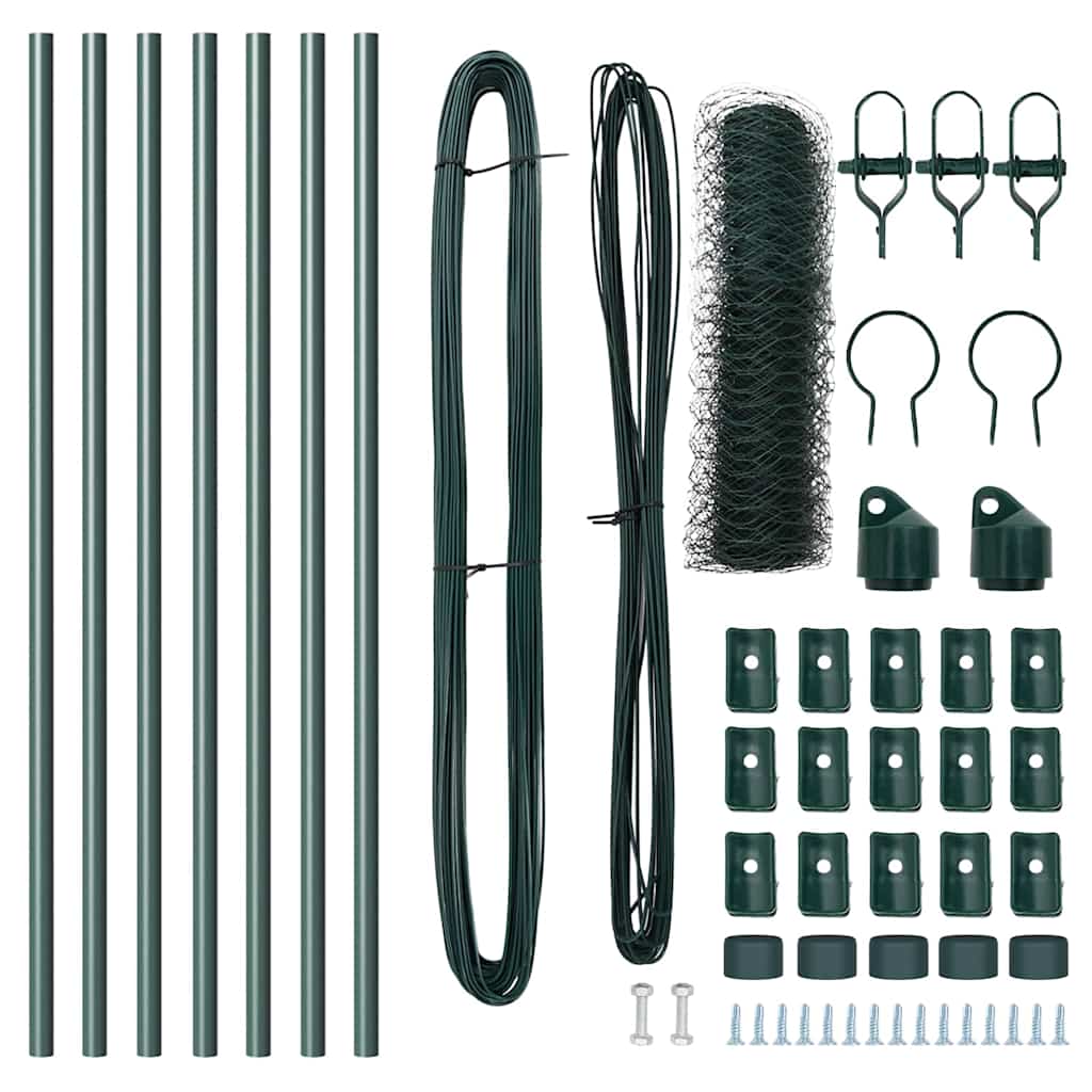 Žogu komplekts ar stabiem, zaļš, 0.4x10 m, ar PVC pārklājumu, tērauds