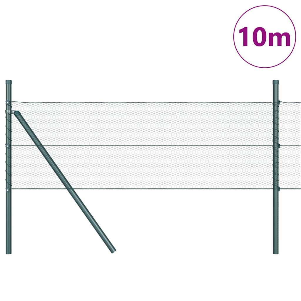 Fence with posts Green 0.5 x 10 m PVC-coated steel