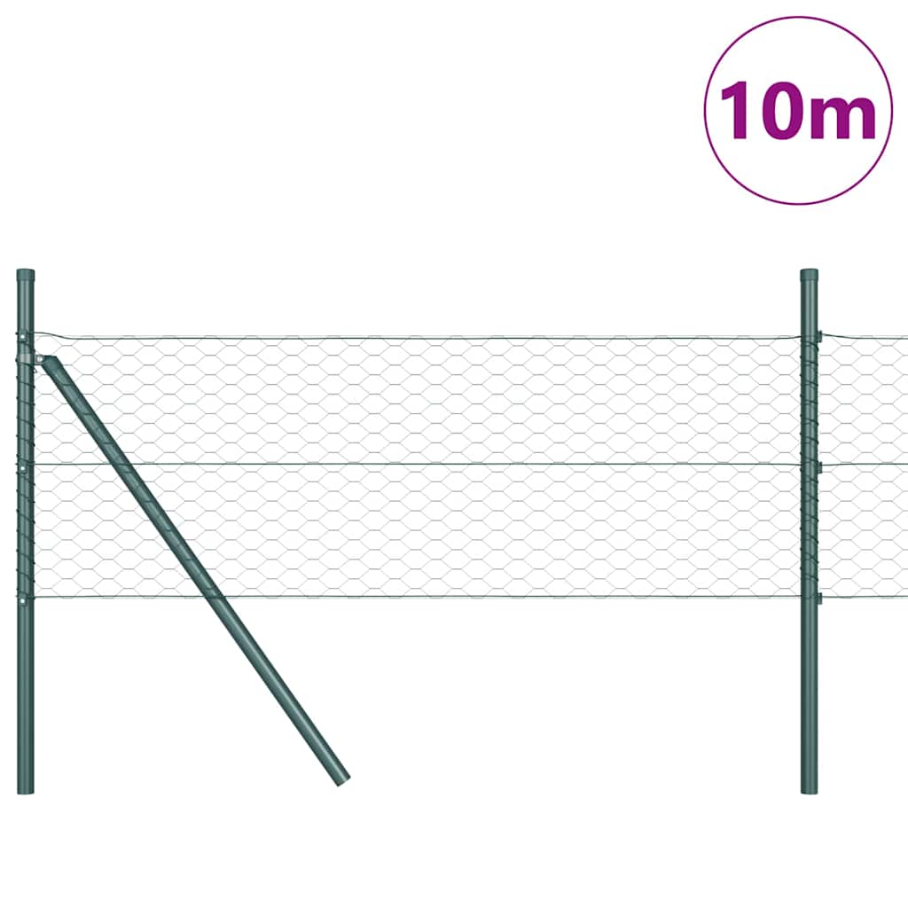 Fence with Posts Green 0.8 x 10 m PVC Coated Steel