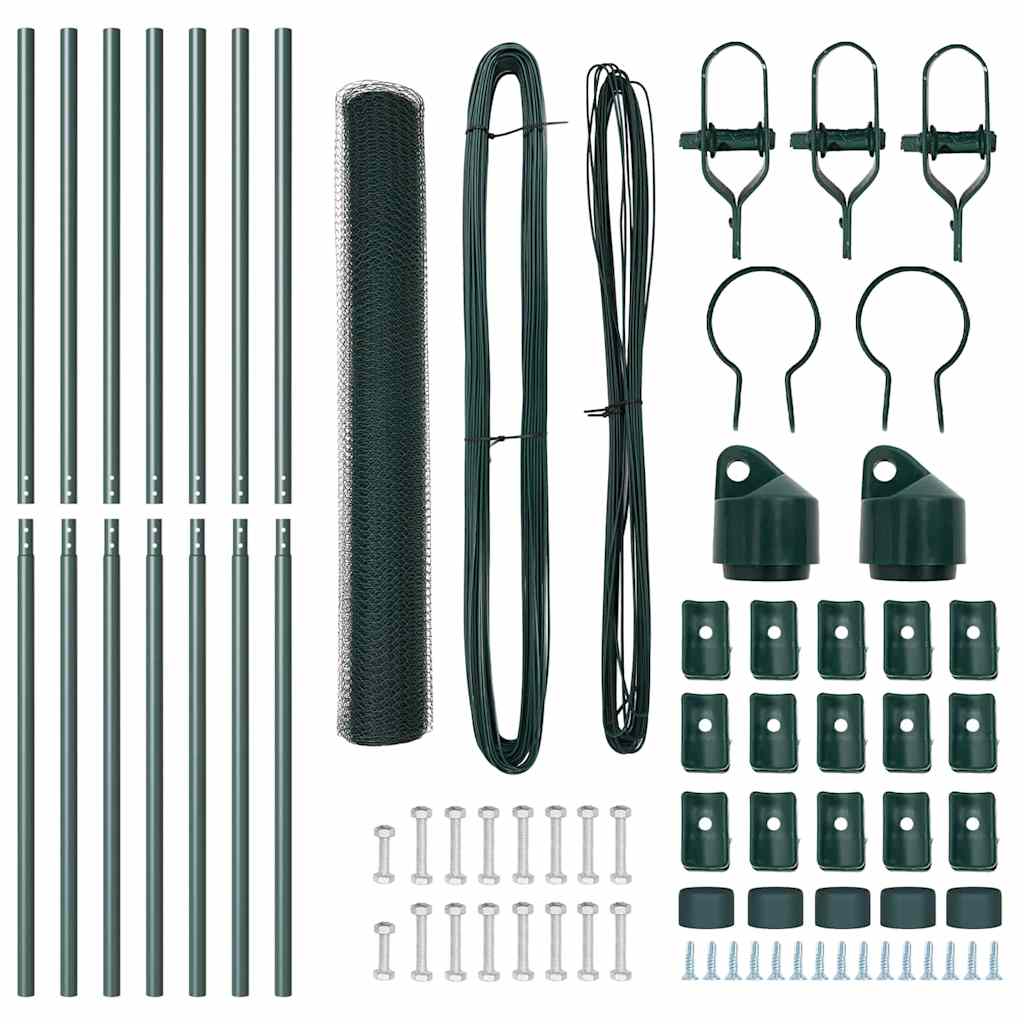 Fence with Posts Green 1 x 10 m PVC-Coated Steel
