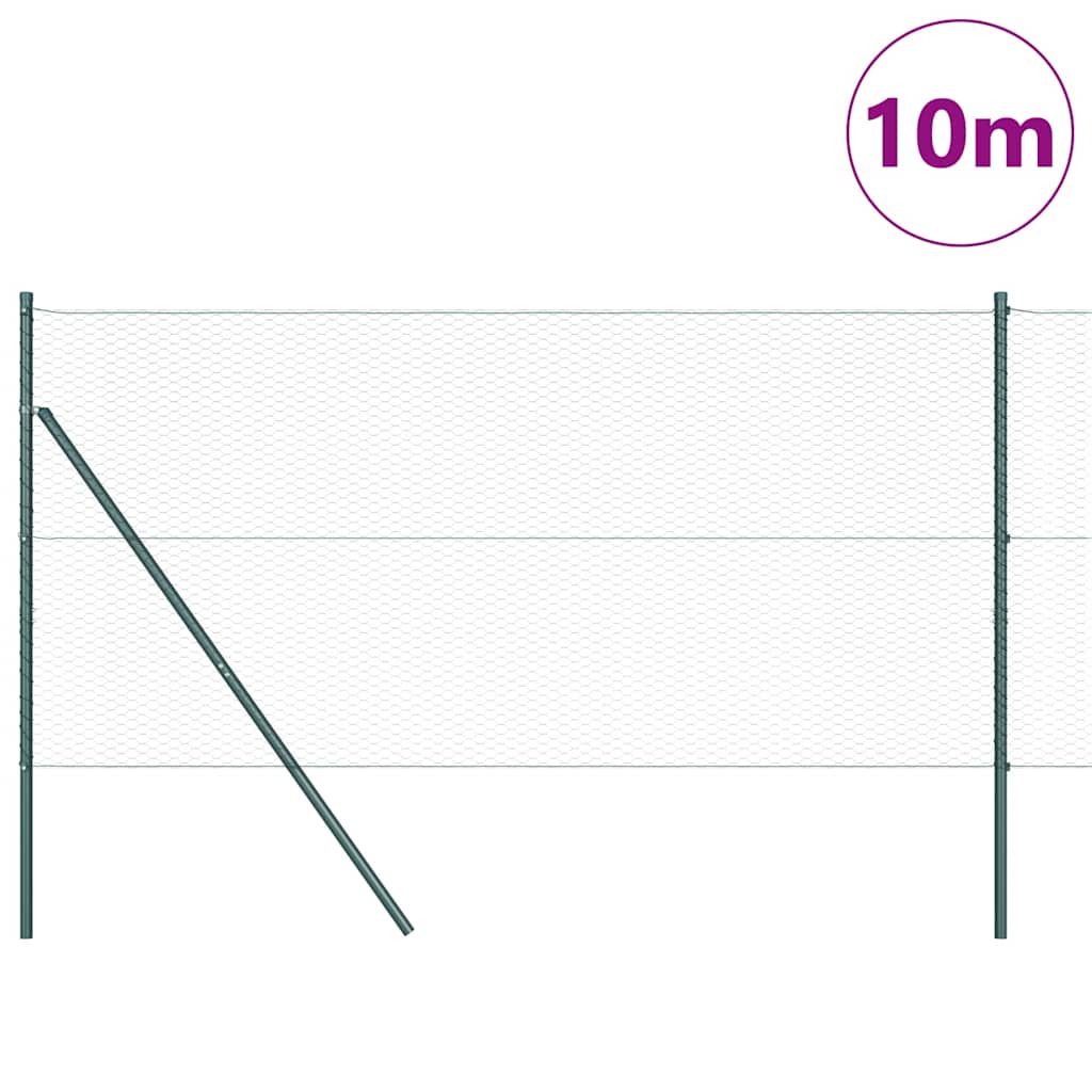 Fence with Posts Green 1 x 10 m PVC-Coated Steel