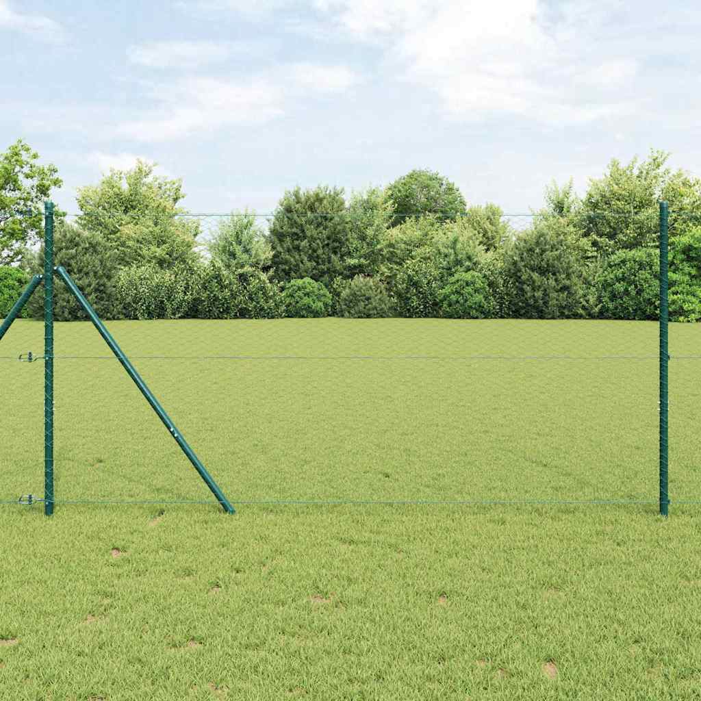 Fence with posts Green 1.4 x 10 m PVC-coated steel