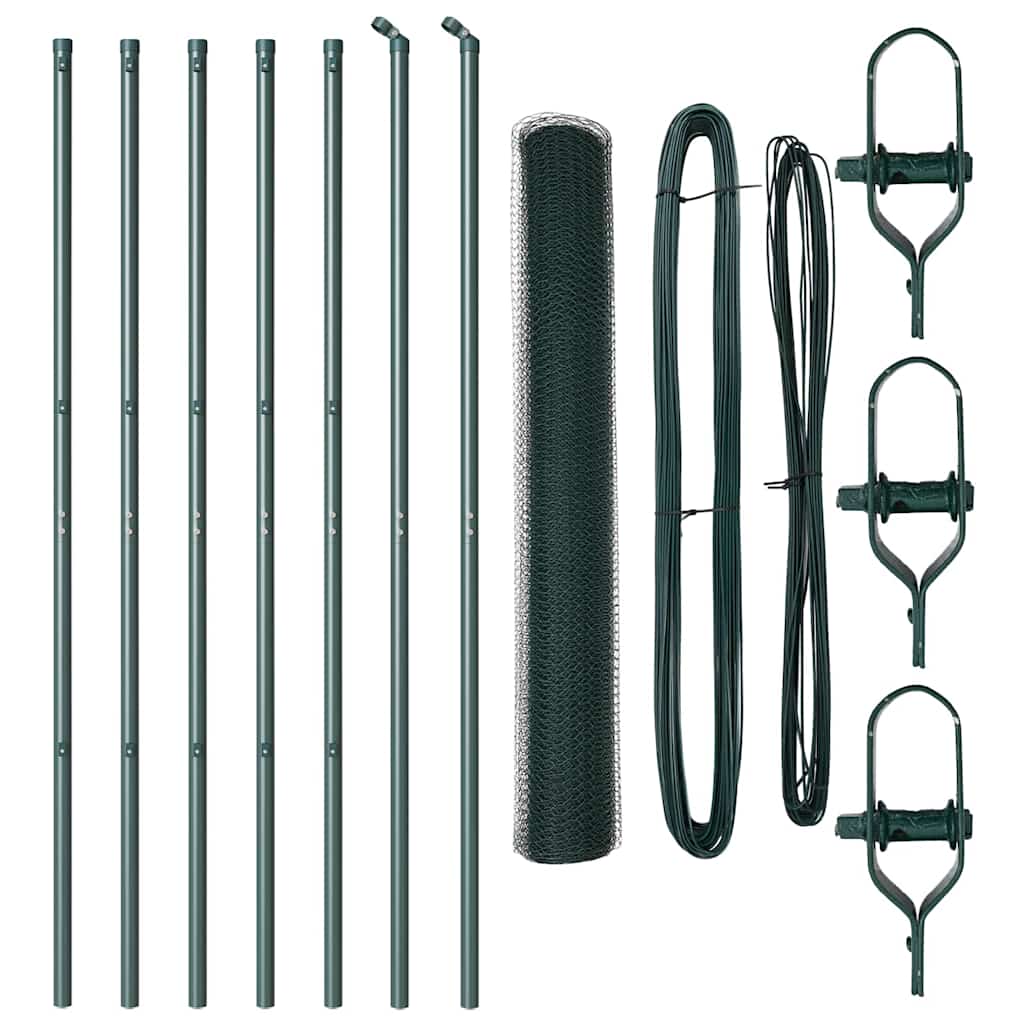 Fence with posts Green 1.4 x 10 m PVC-coated steel