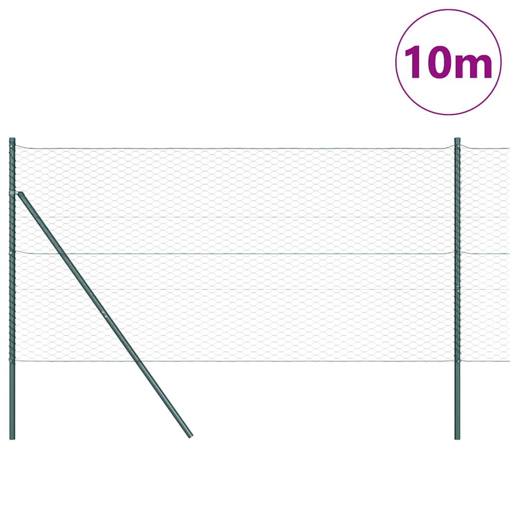 Fence with posts Green 1.4 x 10 m PVC-coated steel