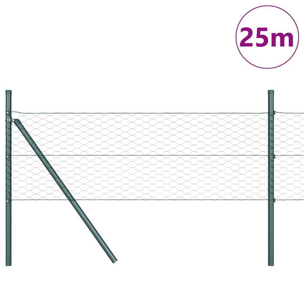Fence with posts Green 0.5 x 25 m PVC coated steel