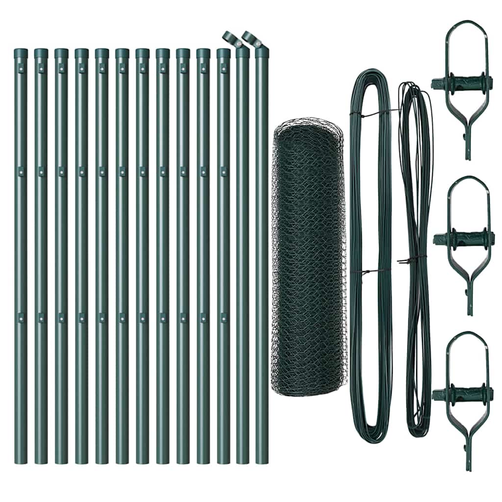 Fence with Posts Green 0.6 x 25 m PVC Coated Steel