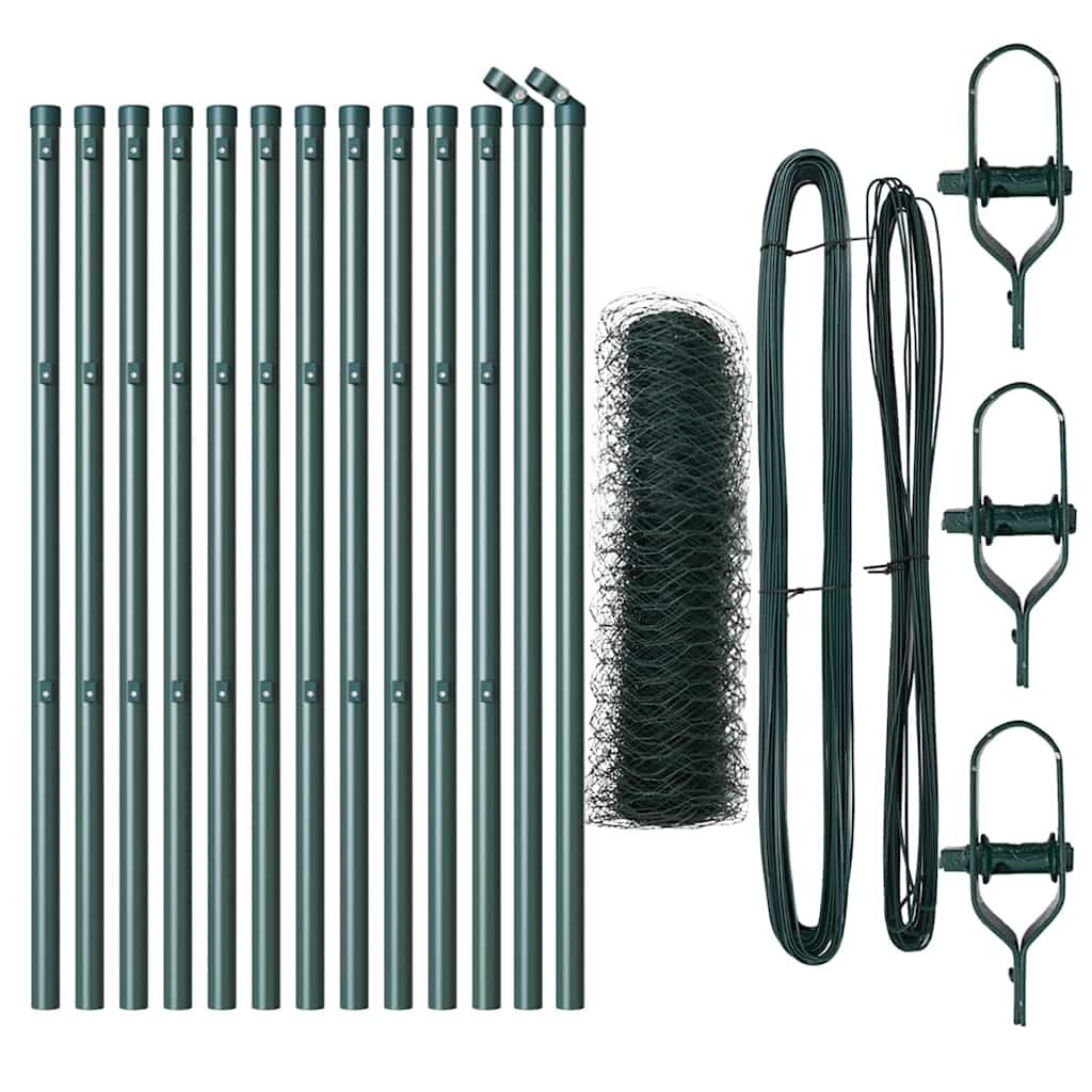 Fence with Posts Green 0.6 x 25 m PVC Coated Steel