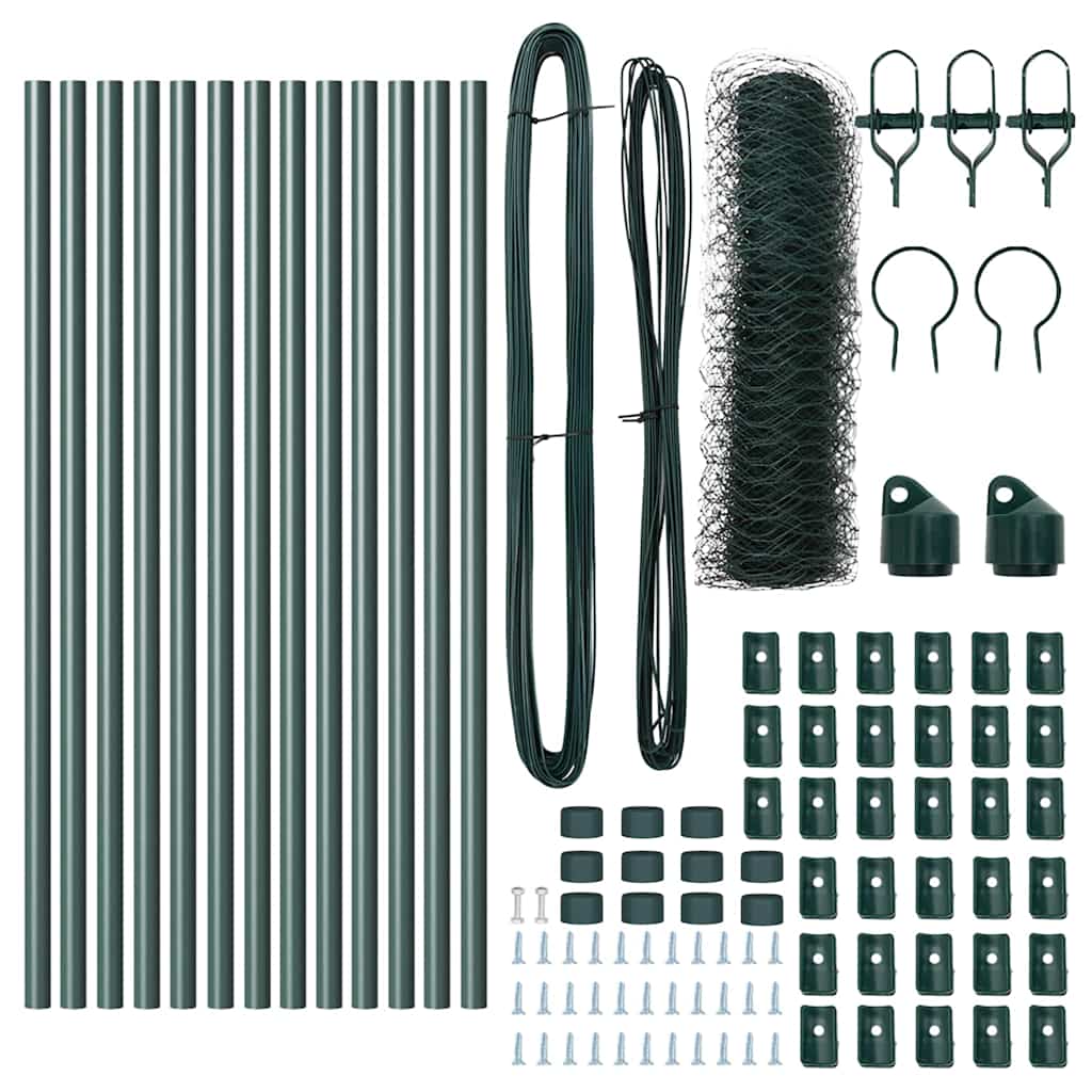 Fence with Poles Green 0.6 x 25 m PVC Coated Steel