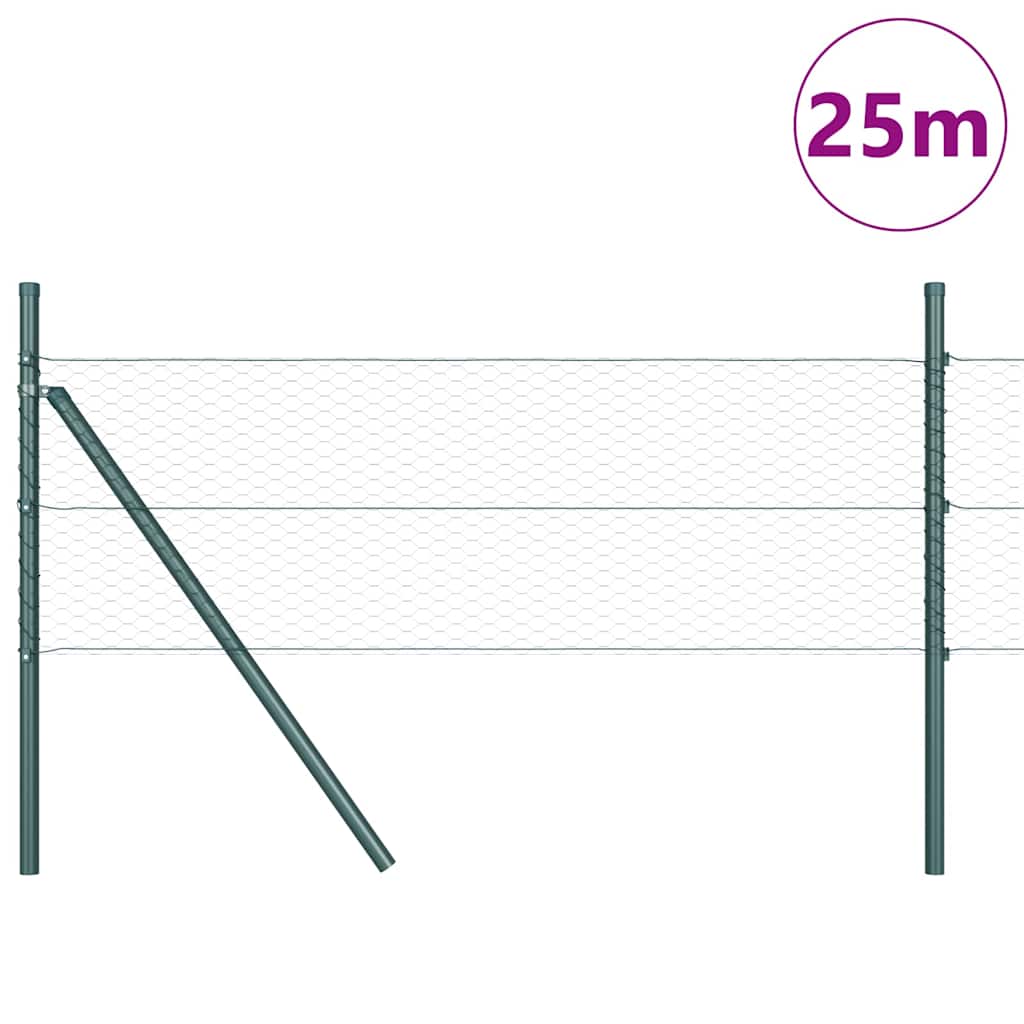 Fence with Posts Green 0.8 x 25 m PVC Coated Steel
