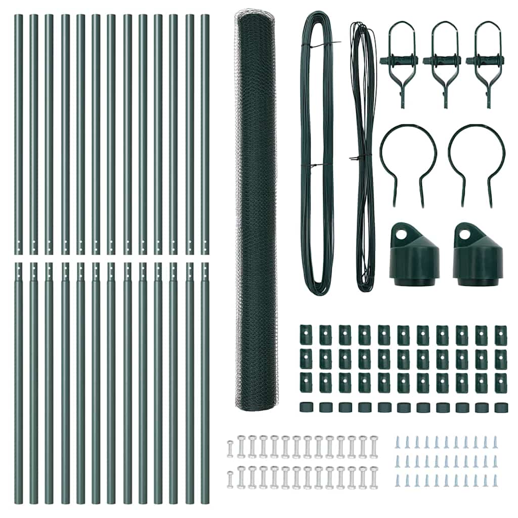 Fence with Posts Green 1.6 x 25 m PVC Coated Steel