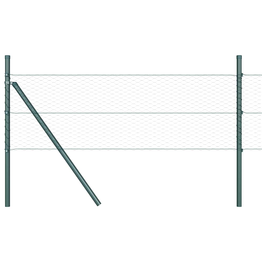 Fence with posts Green 0.6 x 50 m PVC coated steel