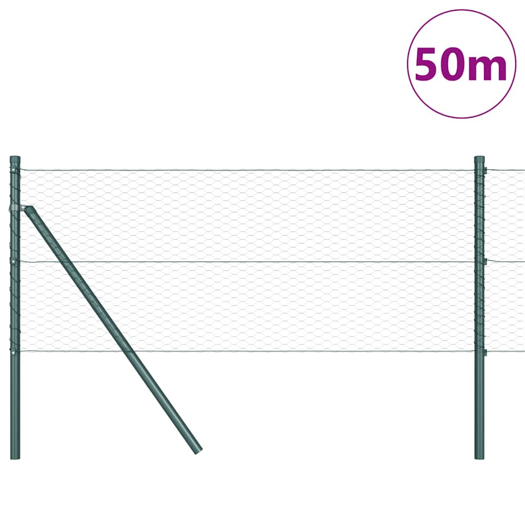 Fence with posts Green 0.6 x 50 m PVC coated steel