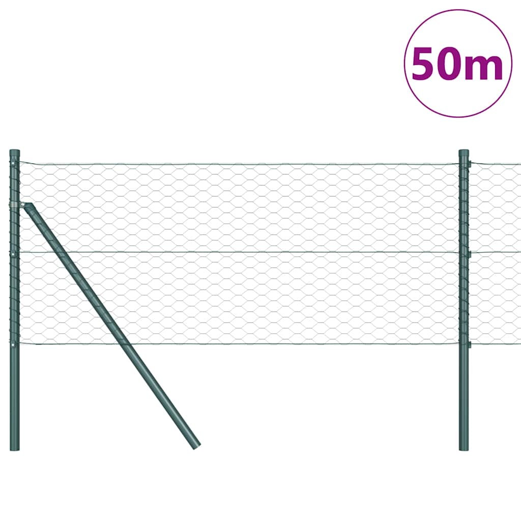 Žogs ar stabiem Zaļš 0,6 x 50 m Tērauds ar PVC pārklājumu