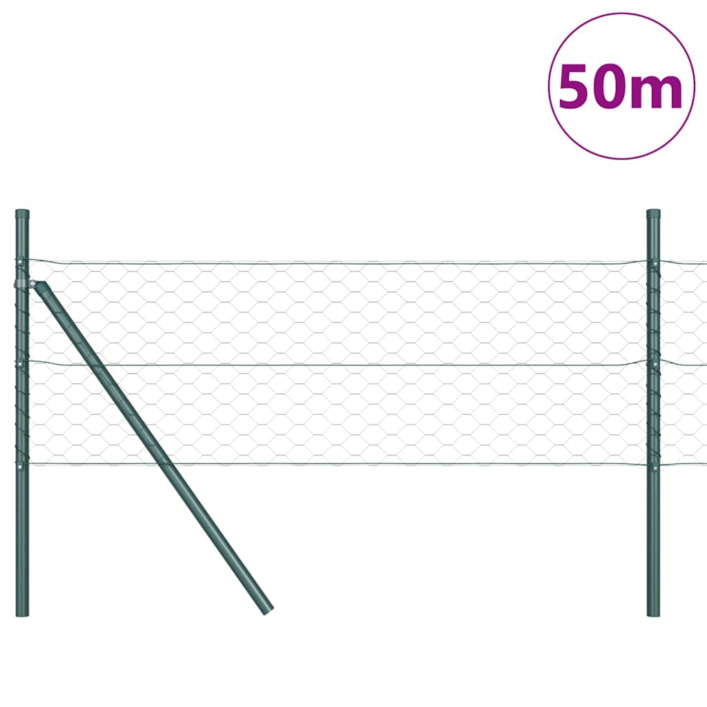 Chain link fence with posts Green 1 x 50 m PVC coated steel