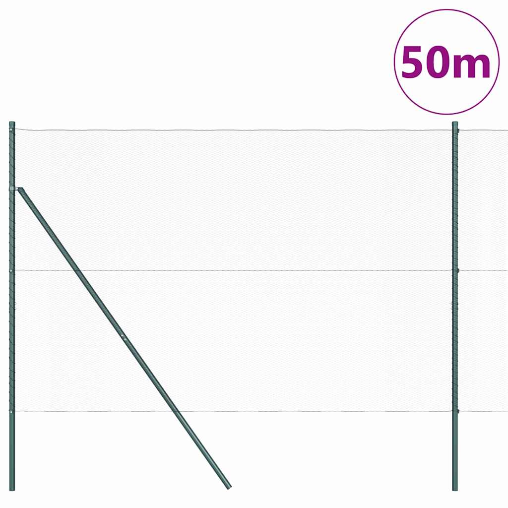 Fence with posts Green 1.5 x 50 m PVC coated steel