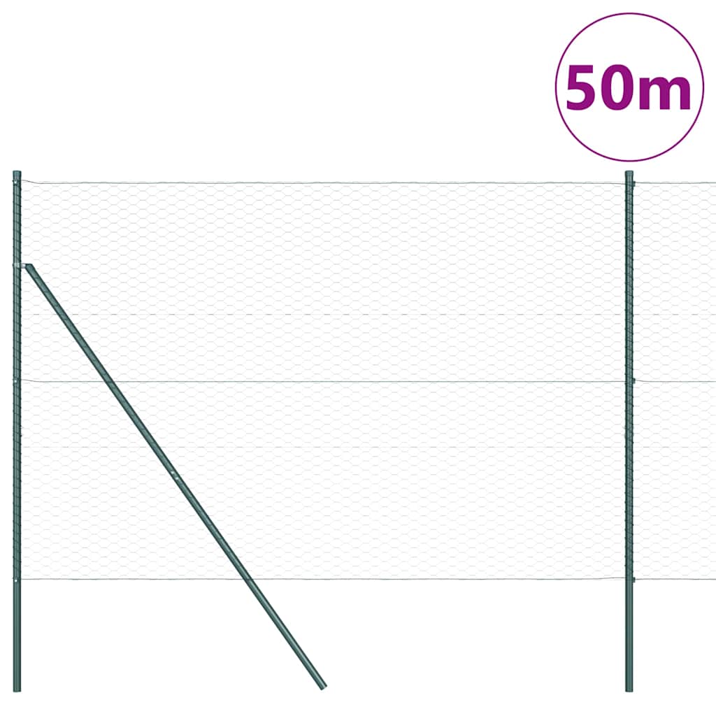 Fence with posts Green 1.5 x 50 m PVC coated steel