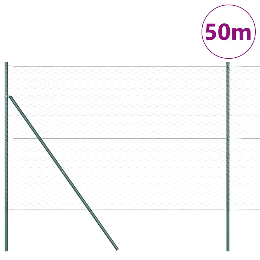 Žogu siets ar stabiem, zaļš, 1,6 x 50 m, ar PVC pārklājumu, tērauds