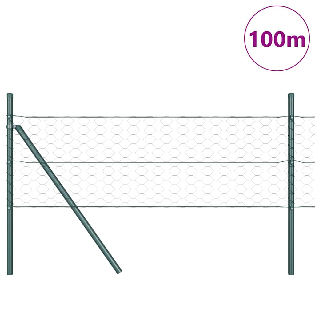 Fence with posts Green 0.4 x 100 m PVC-Coated Steel