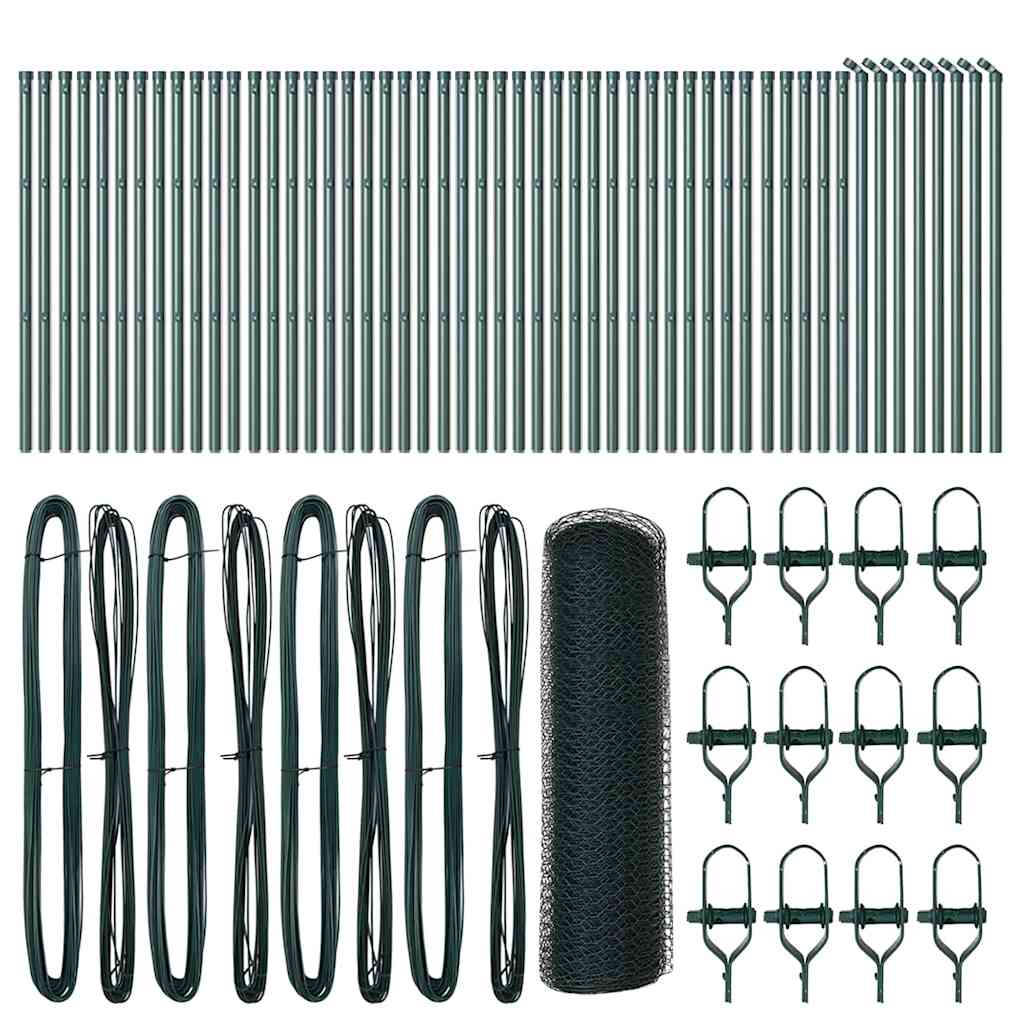 Fence with posts Green 0.6 x 100 m PVC coated steel