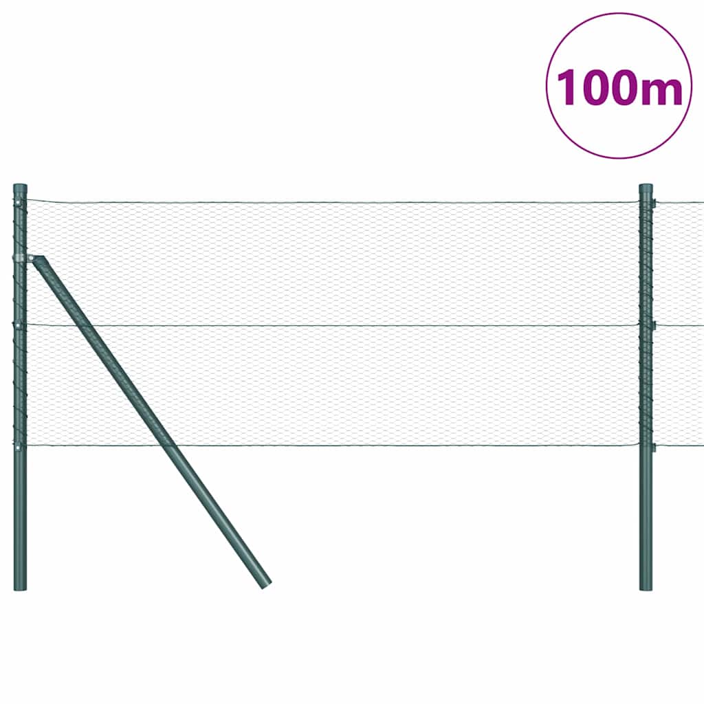 Fence with posts Green 0.6 x 100 m PVC coated steel
