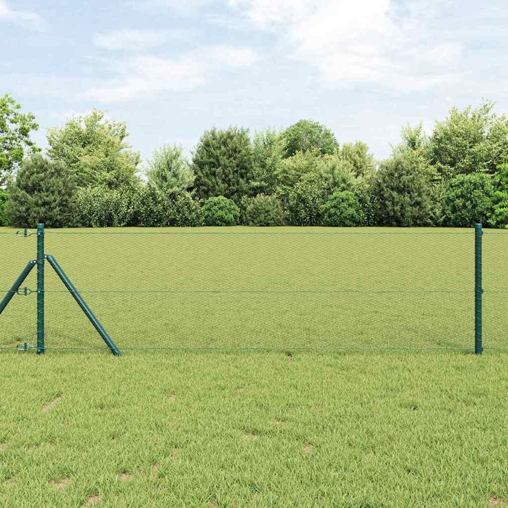 Fence with posts Green 0.8 x 100 m PVC-coated steel