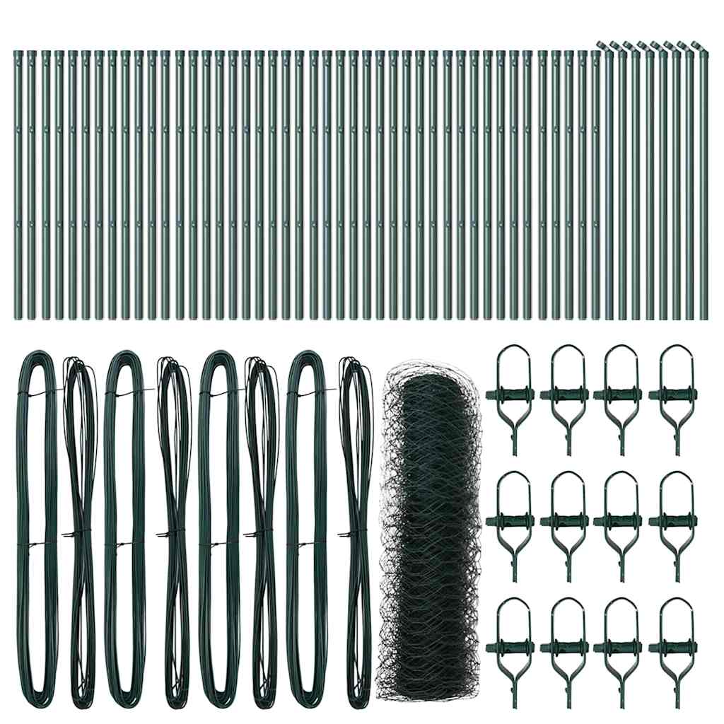 Fence with posts Green 0.8 x 100 m PVC-coated steel