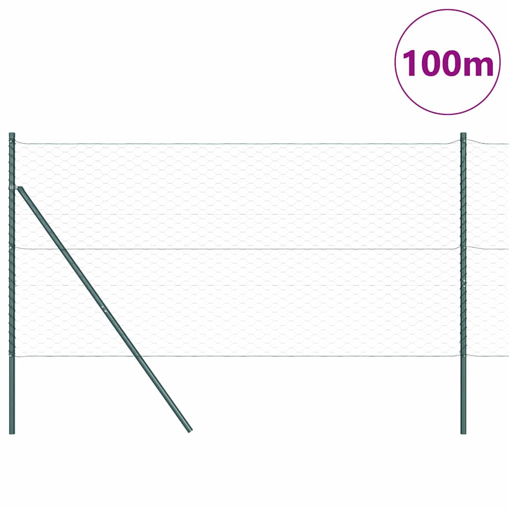 Fence with Posts Green 1 x 100 m PVC Coated Steel
