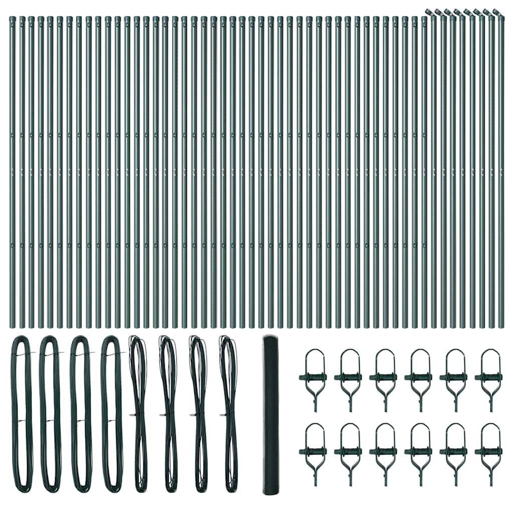 Žogu komplekts ar stabiem, Zaļš, 1.6 x 100 m, ar PVC pārklājumu, tērauds