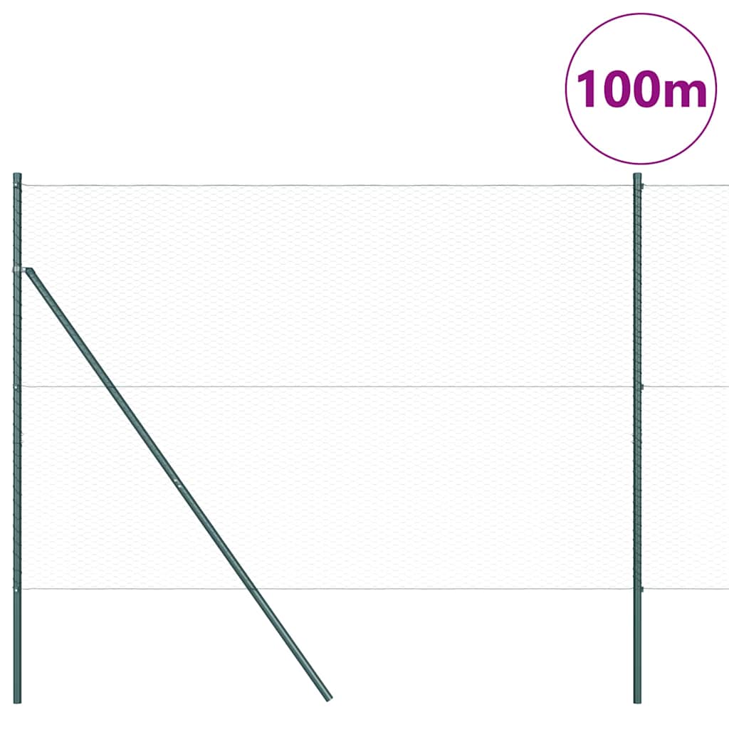Žogu komplekts ar stabiem, Zaļš, 1.6 x 100 m, ar PVC pārklājumu, tērauds