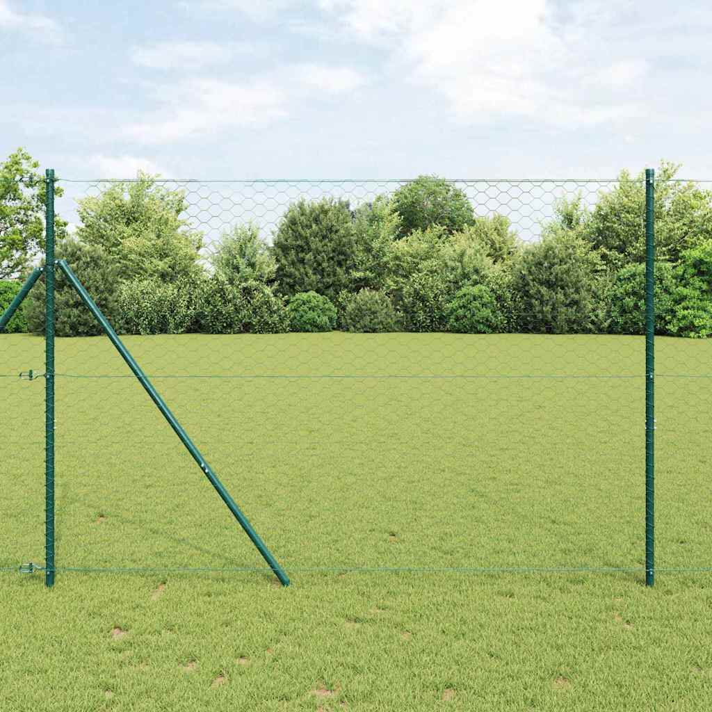 Fence with Posts Green 1.6 x 100 m PVC Coated Steel