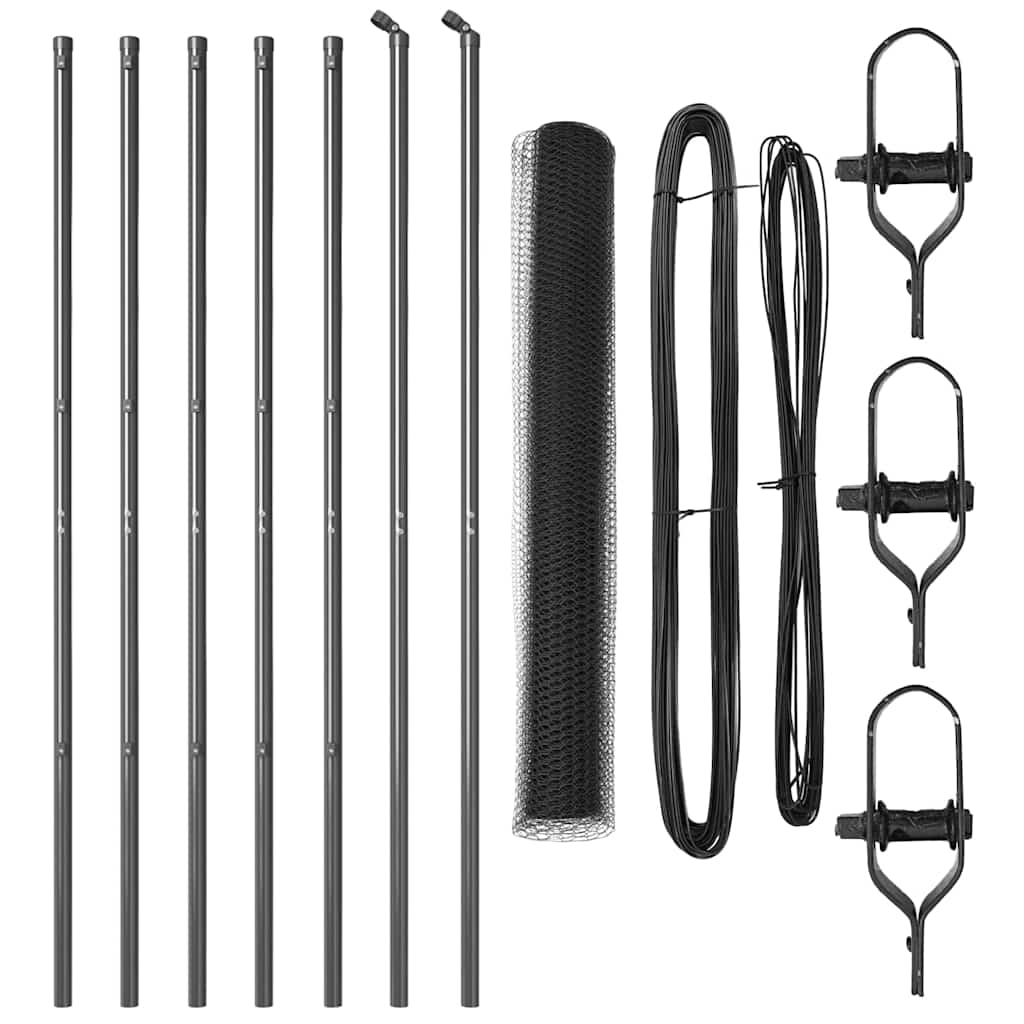 Fence with posts Grey 1.4 x 10 m PVC coated steel