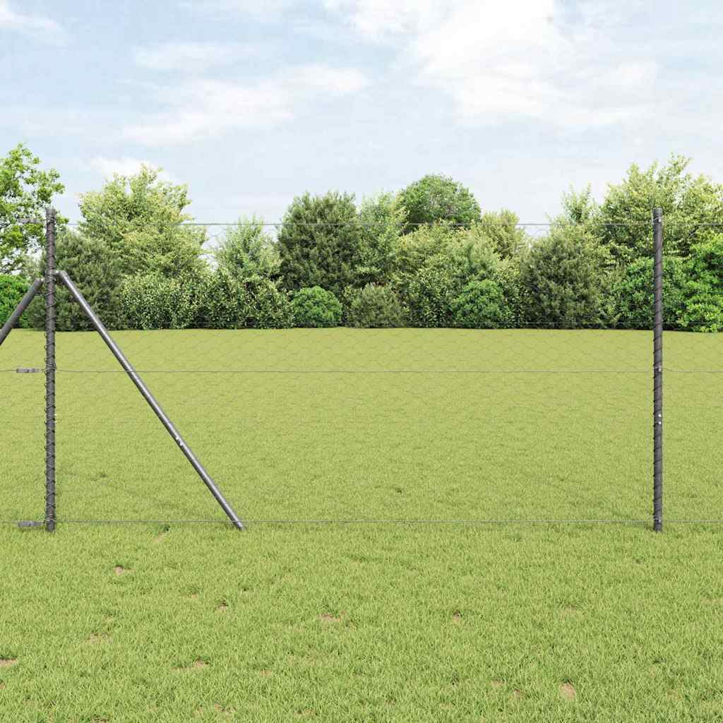 Fence with posts Grey 1.4 x 10 m PVC coated steel
