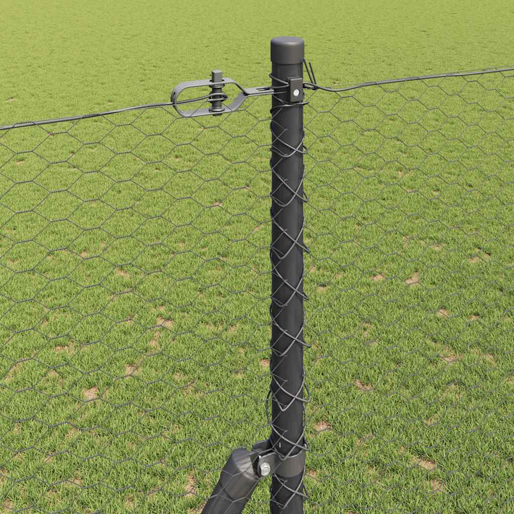 Fence with posts Grey 1.5 x 10 m PVC coated steel