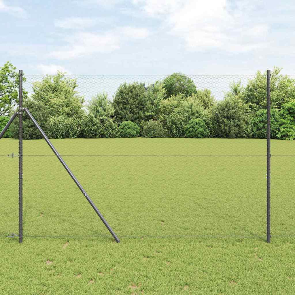 Fence with posts Grey 1.5 x 10 m PVC coated steel