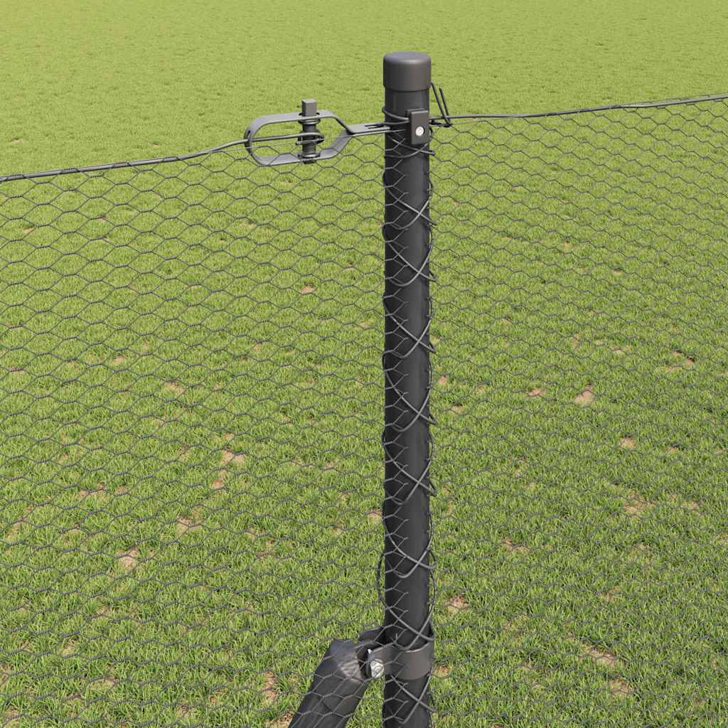 Žoga ar stabiņiem, pelēka, 1,6 x 10 m, ar PVC pārklājumu tērauds