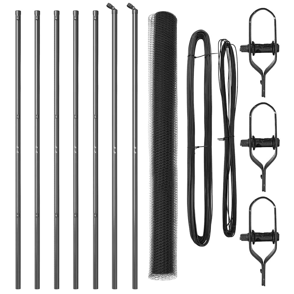 Žoga ar stabiņiem, pelēka, 1,6 x 10 m, ar PVC pārklājumu tērauds