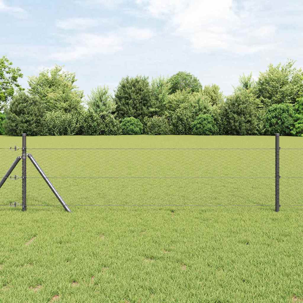 Fence with posts Grey 0.4 x 25 m PVC-coated steel
