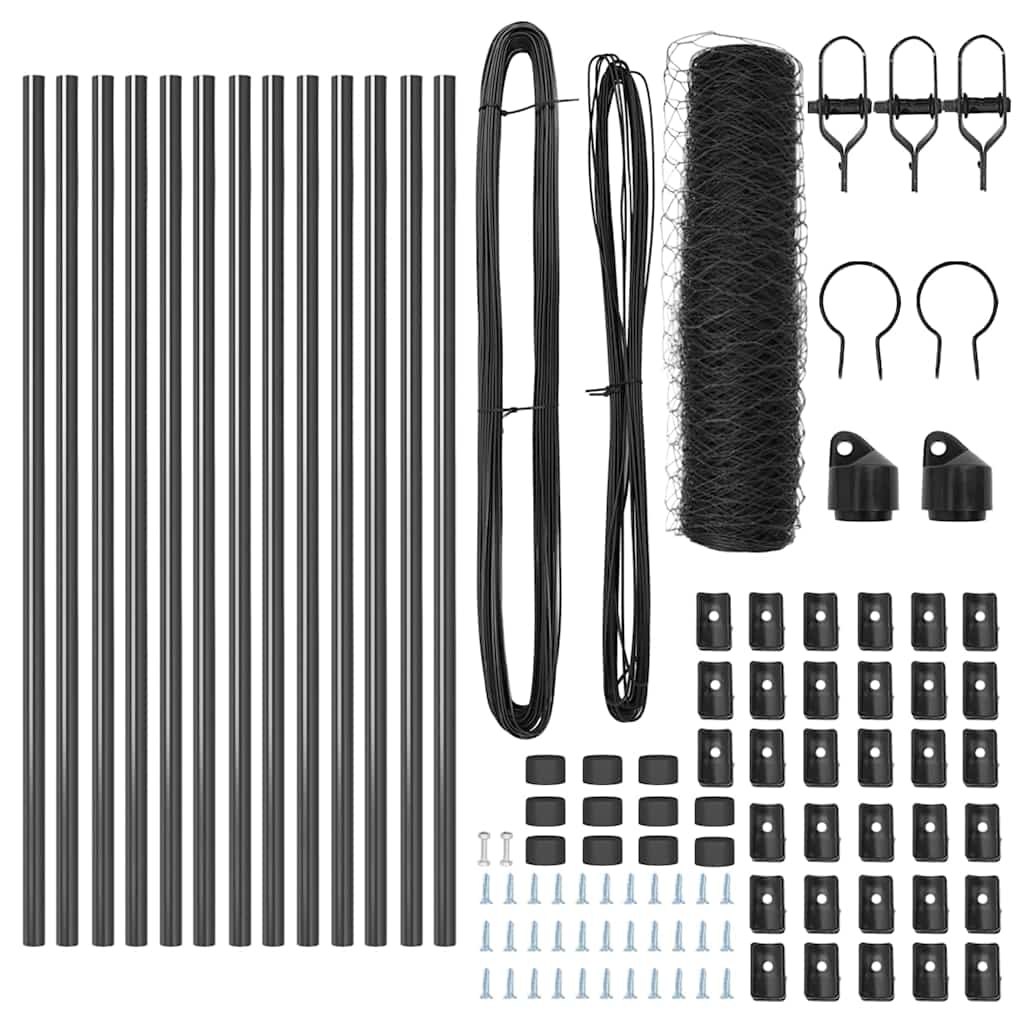 Fence with posts Grey 0.4 x 25 m PVC-coated steel
