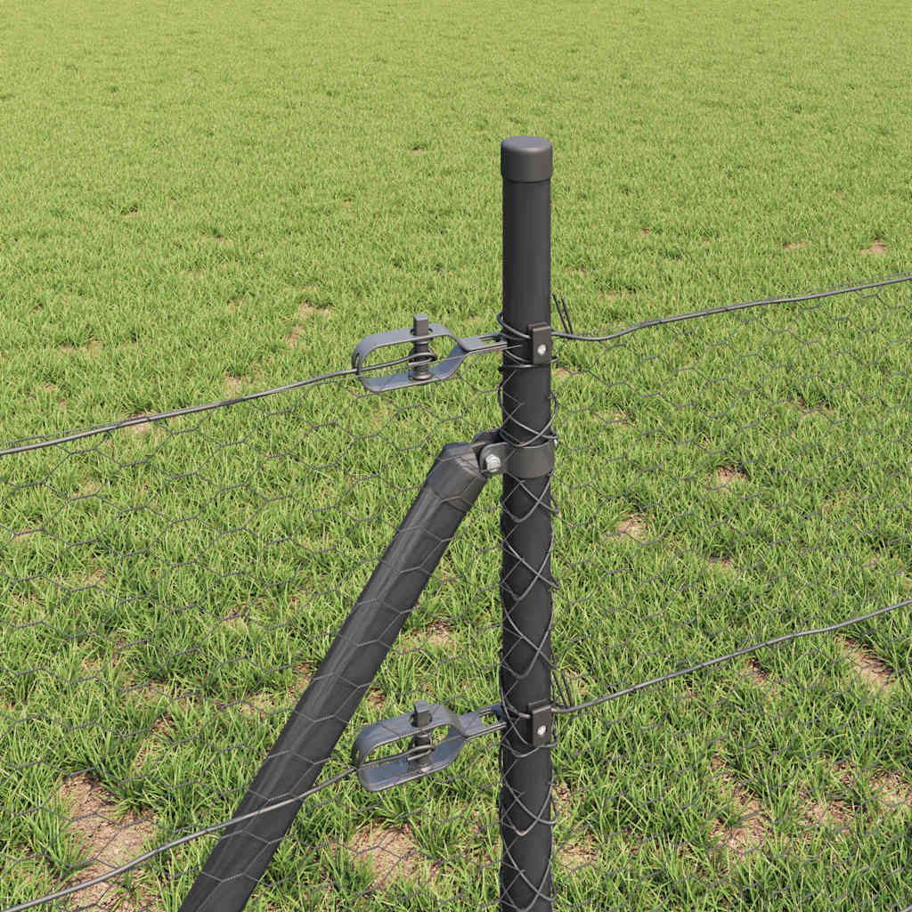 Fence with posts Grey 0.5 x 25 m PVC-coated steel
