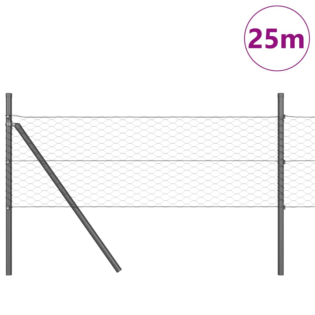 Fence with posts Grey 0.5 x 25 m PVC-coated steel