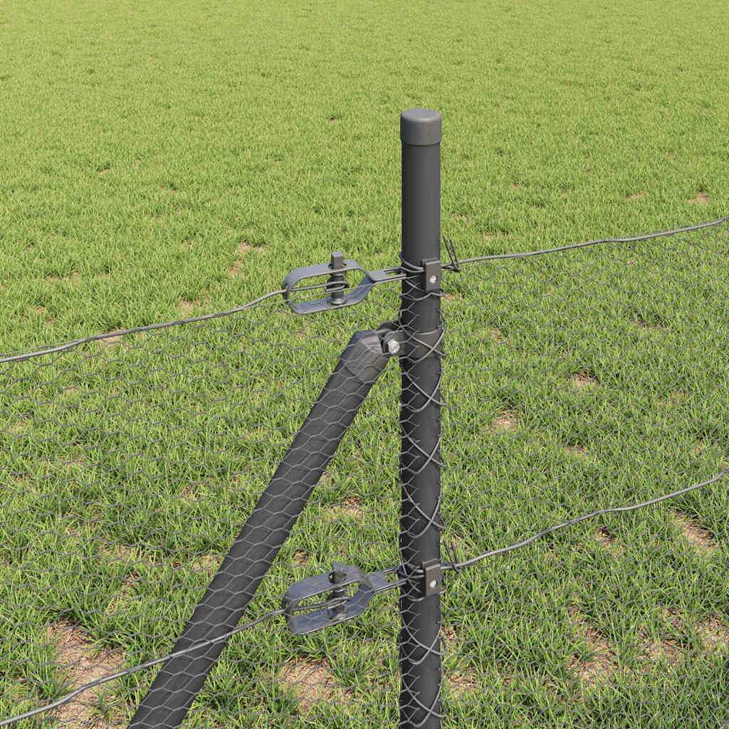 Žoga ar stabiem, pelēka, 0,8 x 25 m, tērauds ar PVC pārklājumu