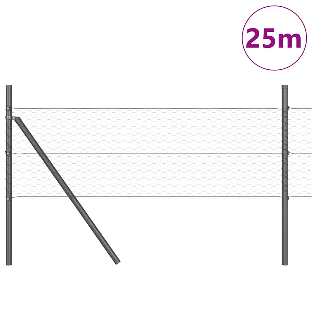 Fence with posts Grey 0.8 x 25 m PVC coated steel