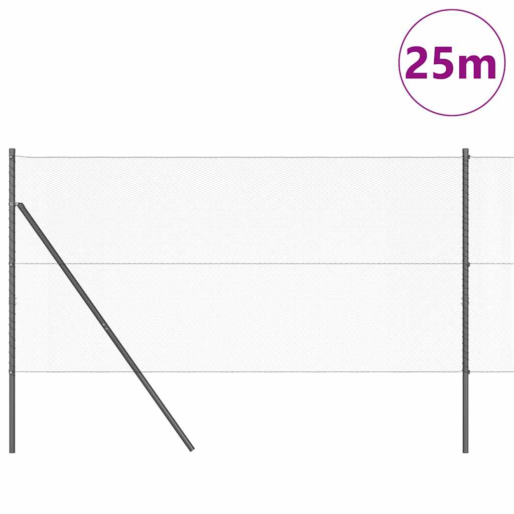 Fence with posts Grey 1 x 25 m PVC-coated steel