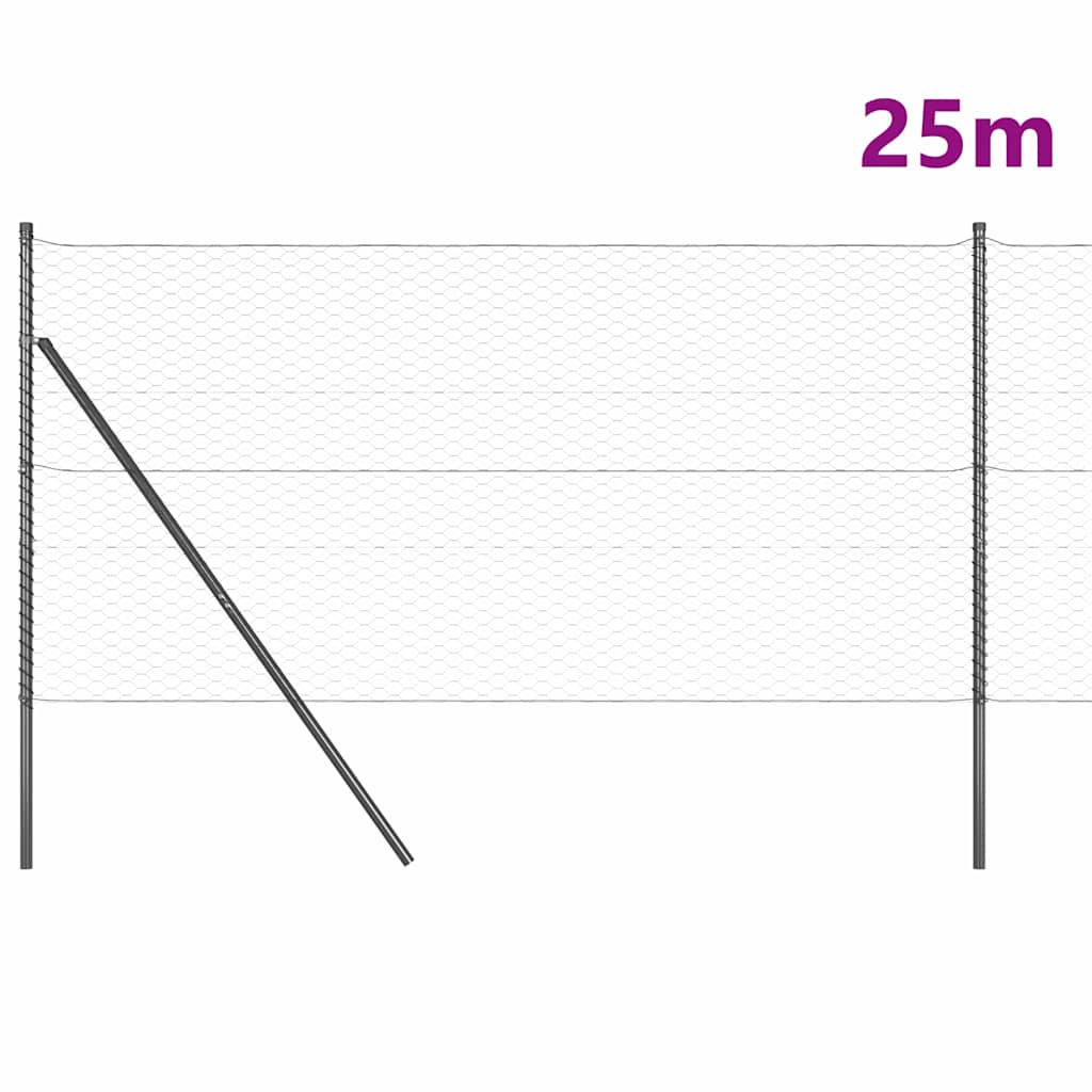Fence with posts Grey 1.2 x 25 m PVC coated steel