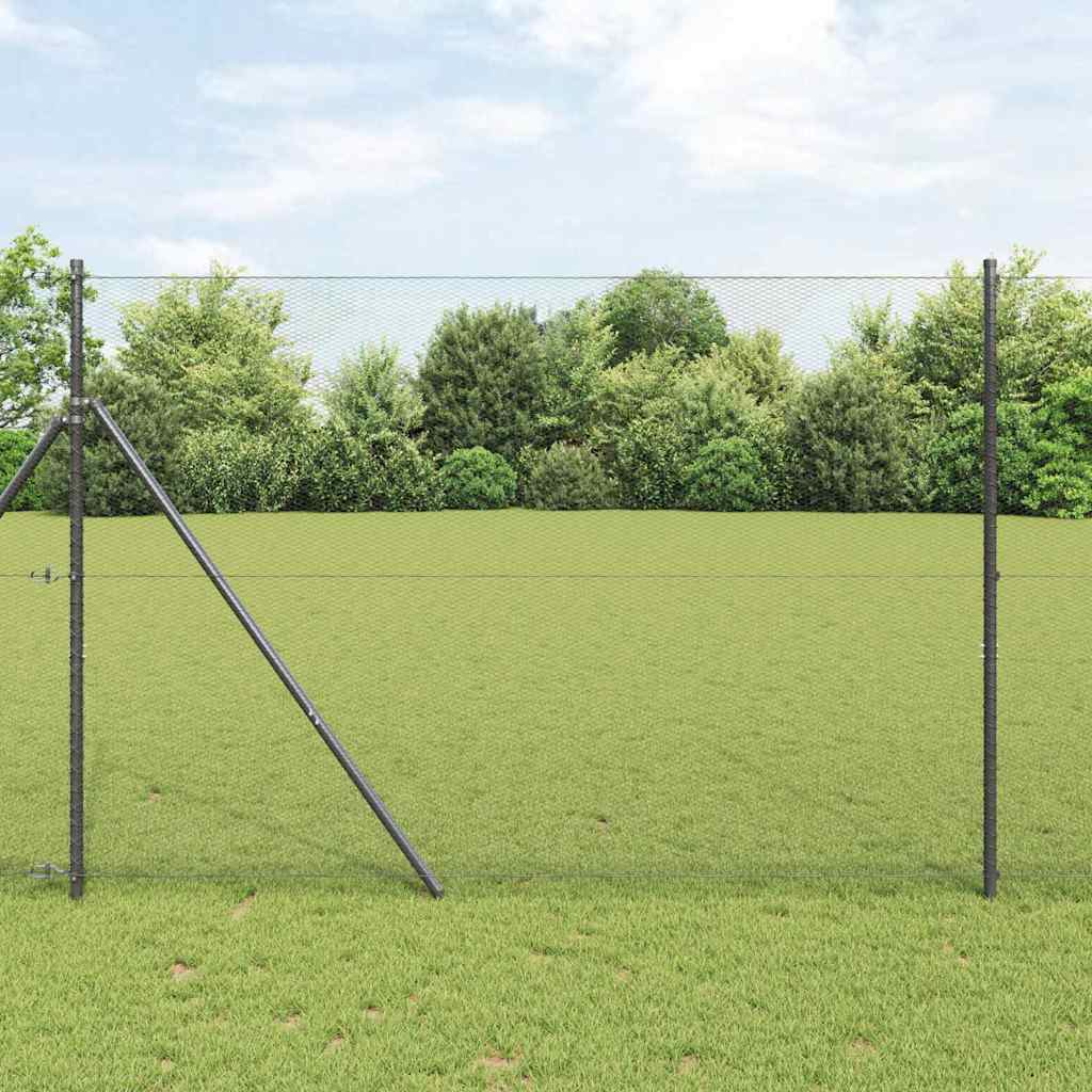 Fence with posts Grey 1.6 x 25 m PVC-coated steel