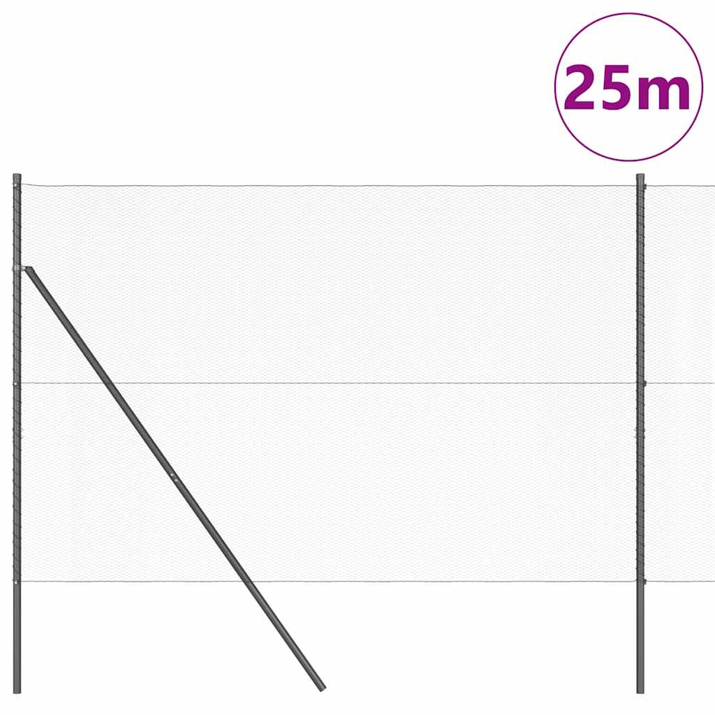 Fence with posts Grey 1.6 x 25 m PVC-coated steel