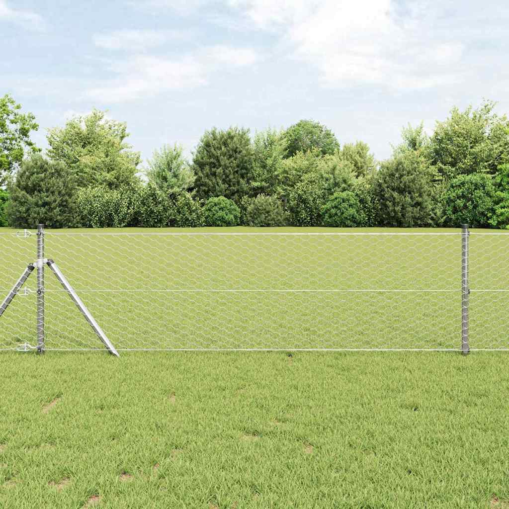 Fence with posts Silver 0.6 x 10 m PVC-coated steel